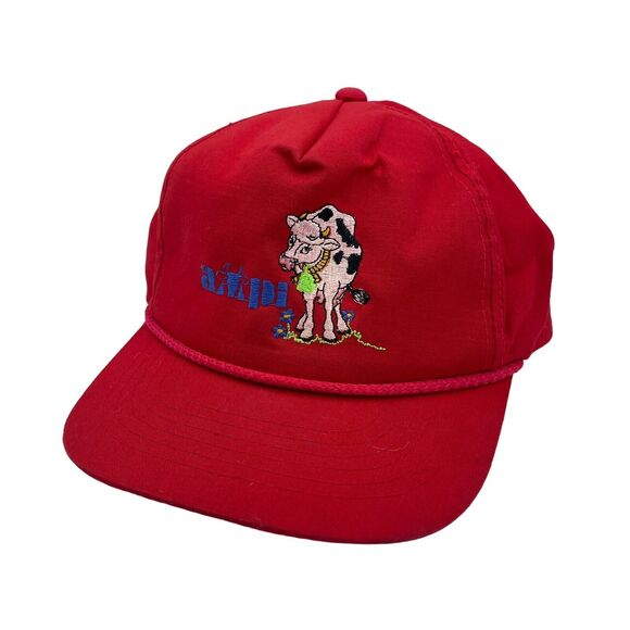 Vtg AMPI Dairy Producers Truckers Snap-back Hat Cap Red Holstein Cow Farm - Picture 2 of 4